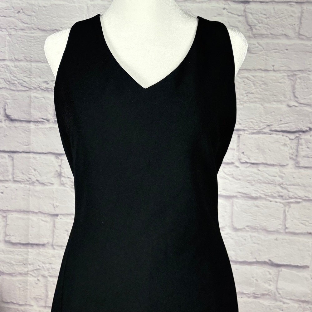 Jones New York Platinum Womens Black V-Neck Sheath Dress Size 12 Sleeveless LBD - Picture 2 of 10